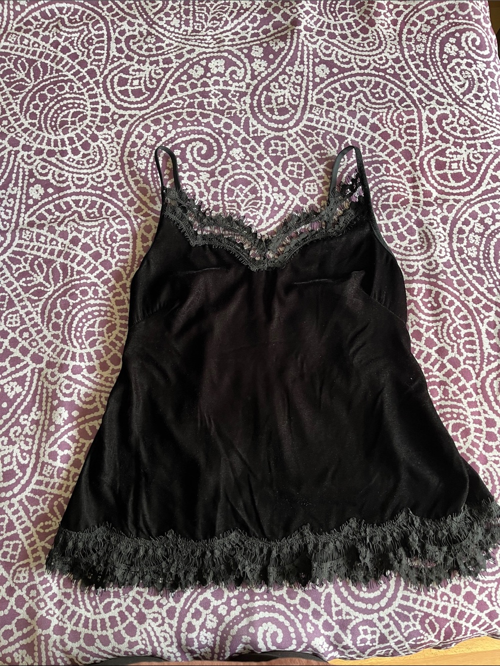Max Studio Black Lace-Trim Velvet Camisole Boho style M